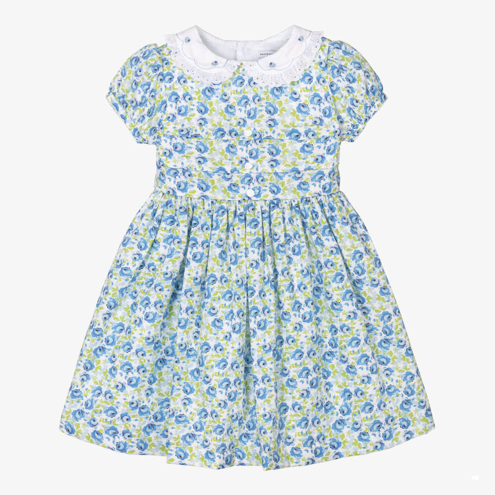 Beatrice & George-Голубое хлопковое платье в цветочек | Childrensalon Outlet