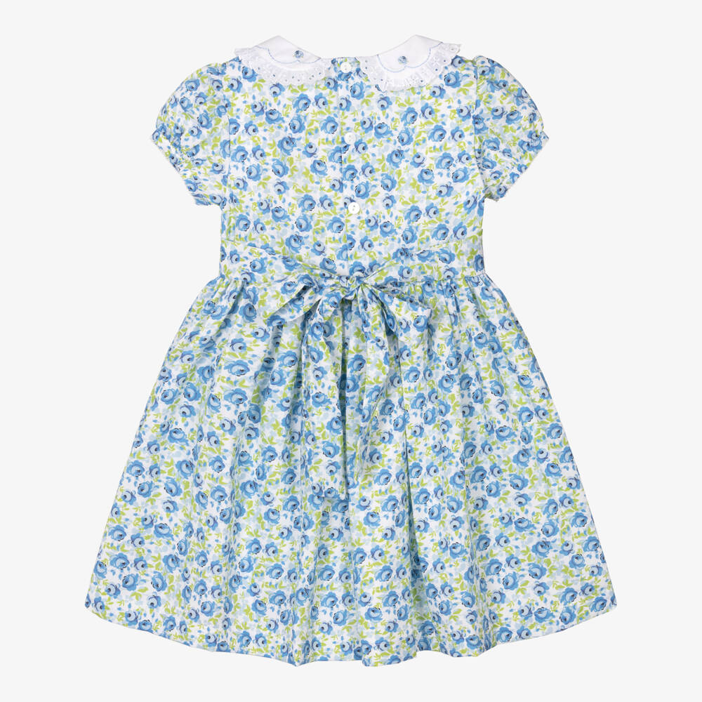 Beatrice & George-Girls Blue Floral Cotton Dress | Childrensalon Outlet