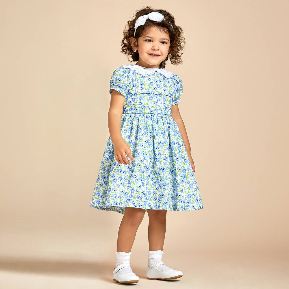Beatrice & George★Blueビスコース&木綿 セーラードレス★4-8Y Beatrice & George - Girls Blue Floral Cotton Dress