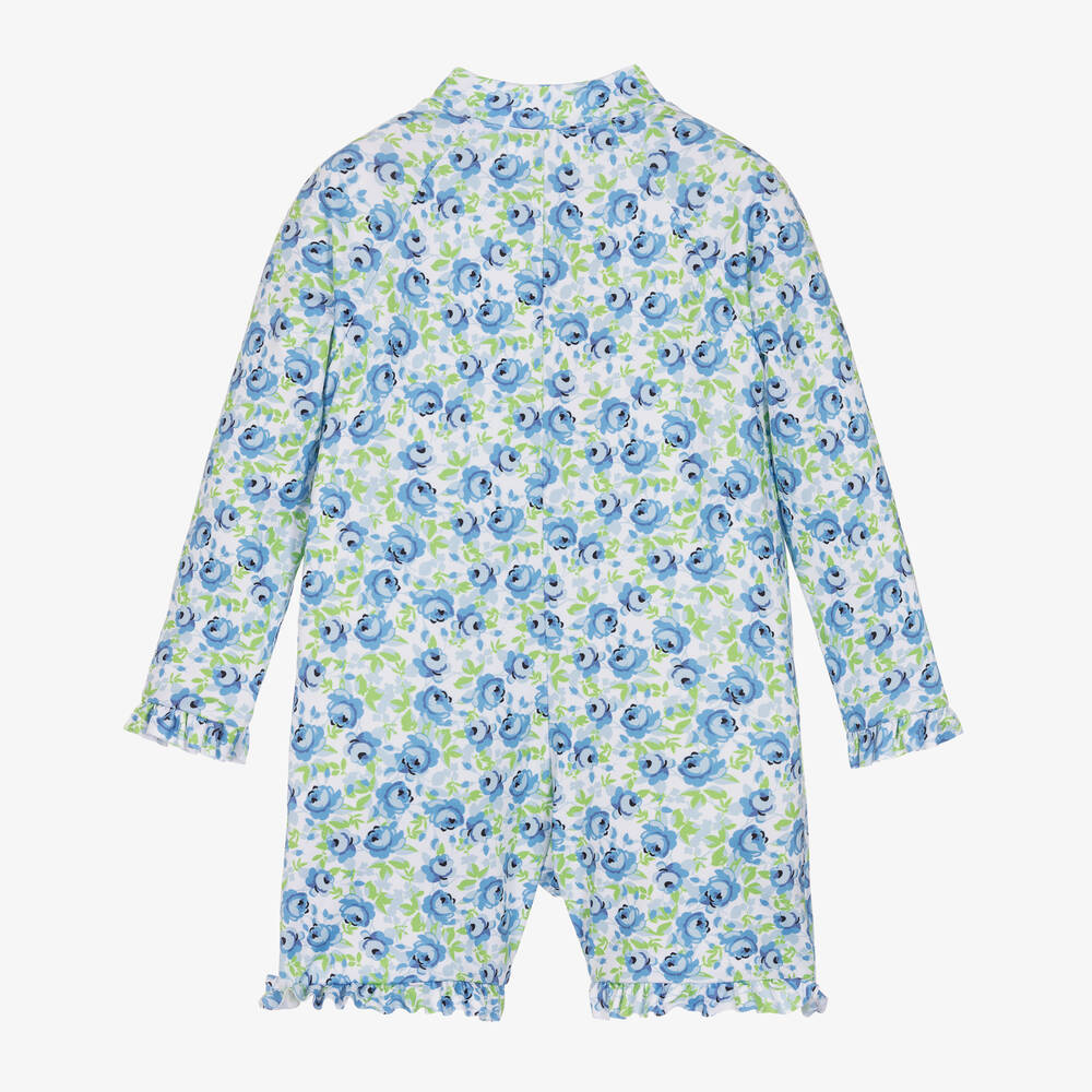 بياتريس آند جورج-بدلة سباحة لون أزرق بطبعة ورود للبنات (+UPF50) | Childrensalon Outlet