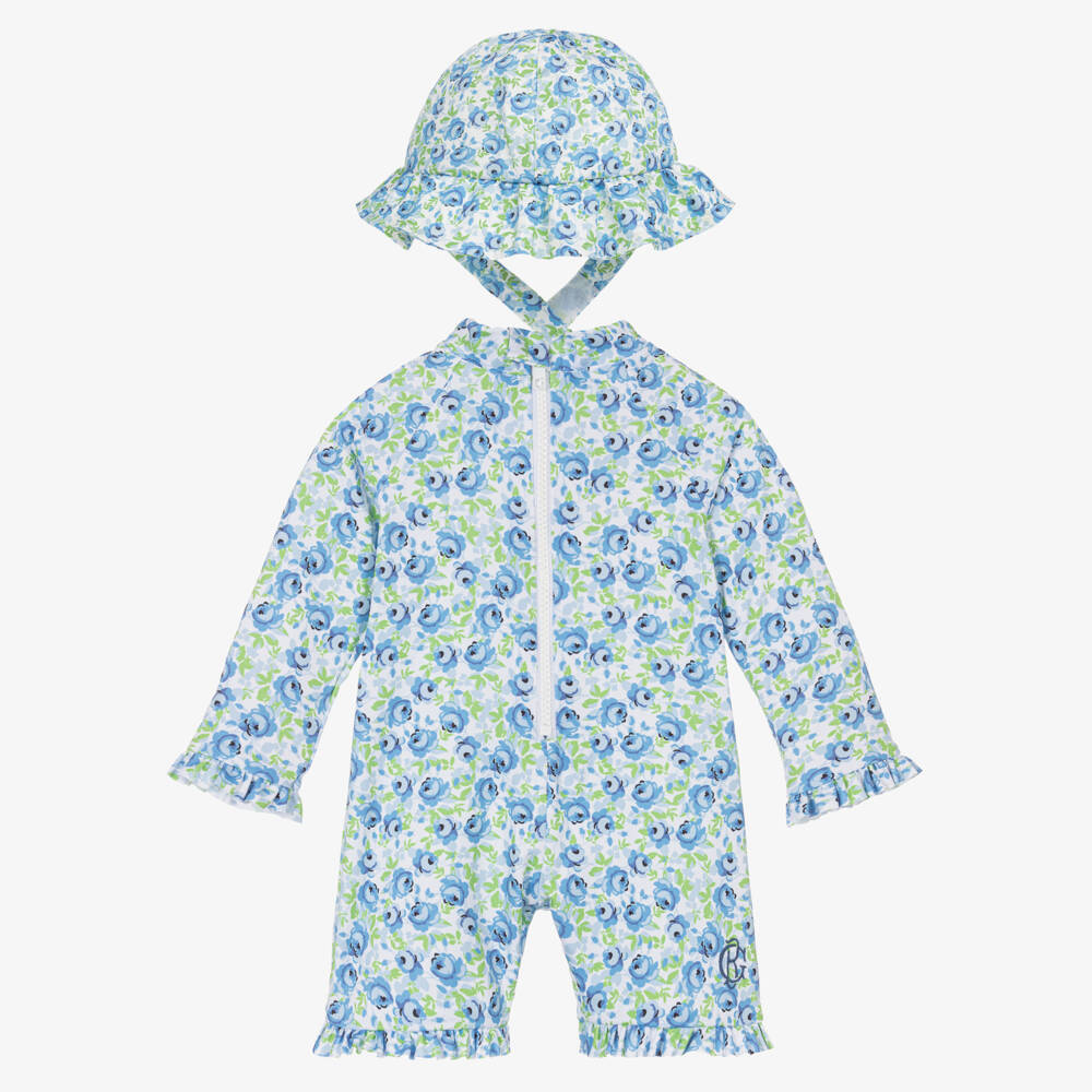 Beatrice & George-Girls Blue Floral Swimwear Set | Childrensalon Outlet