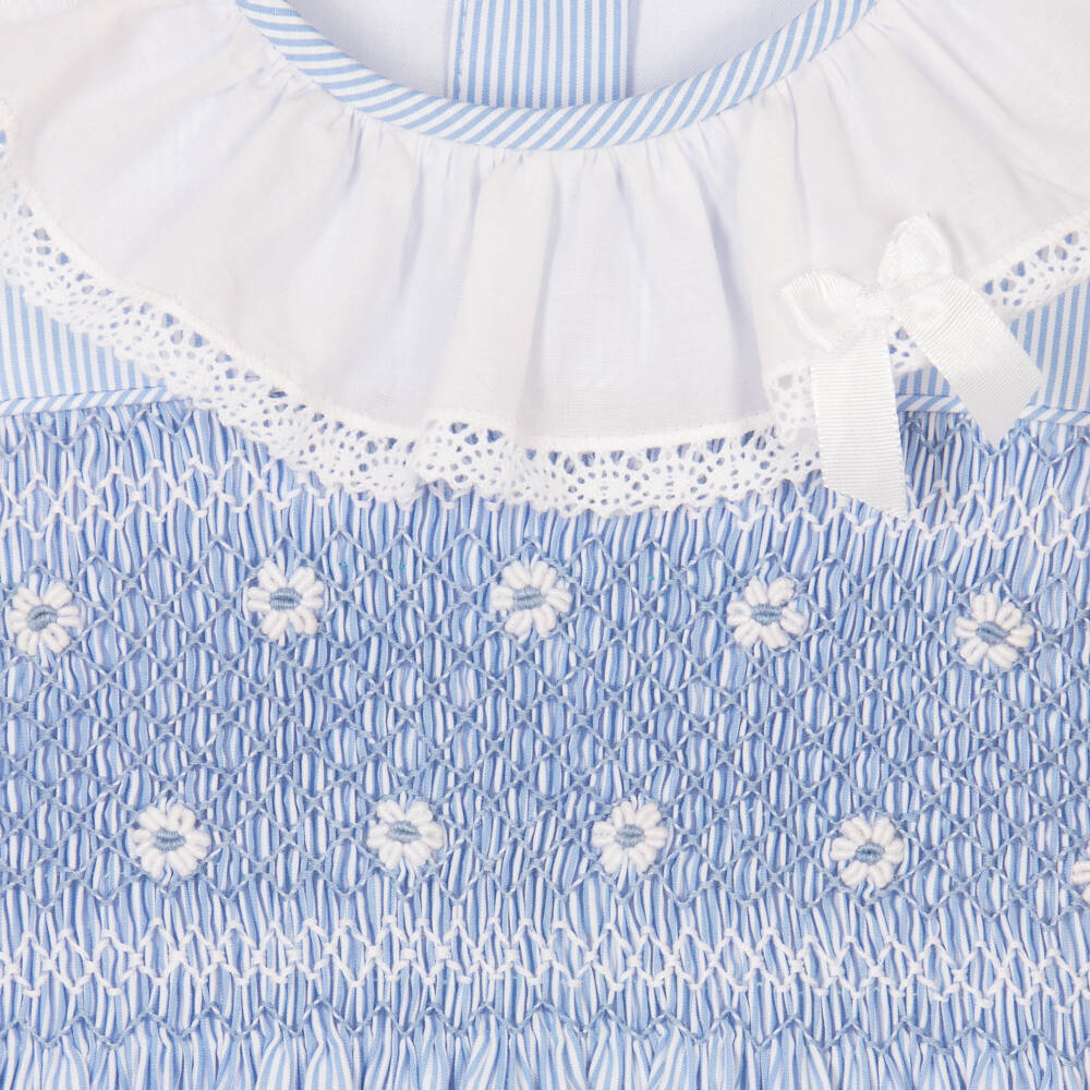 Beatrice & George-Girls Blue Hand-Embroidered Dress | Childrensalon Outlet