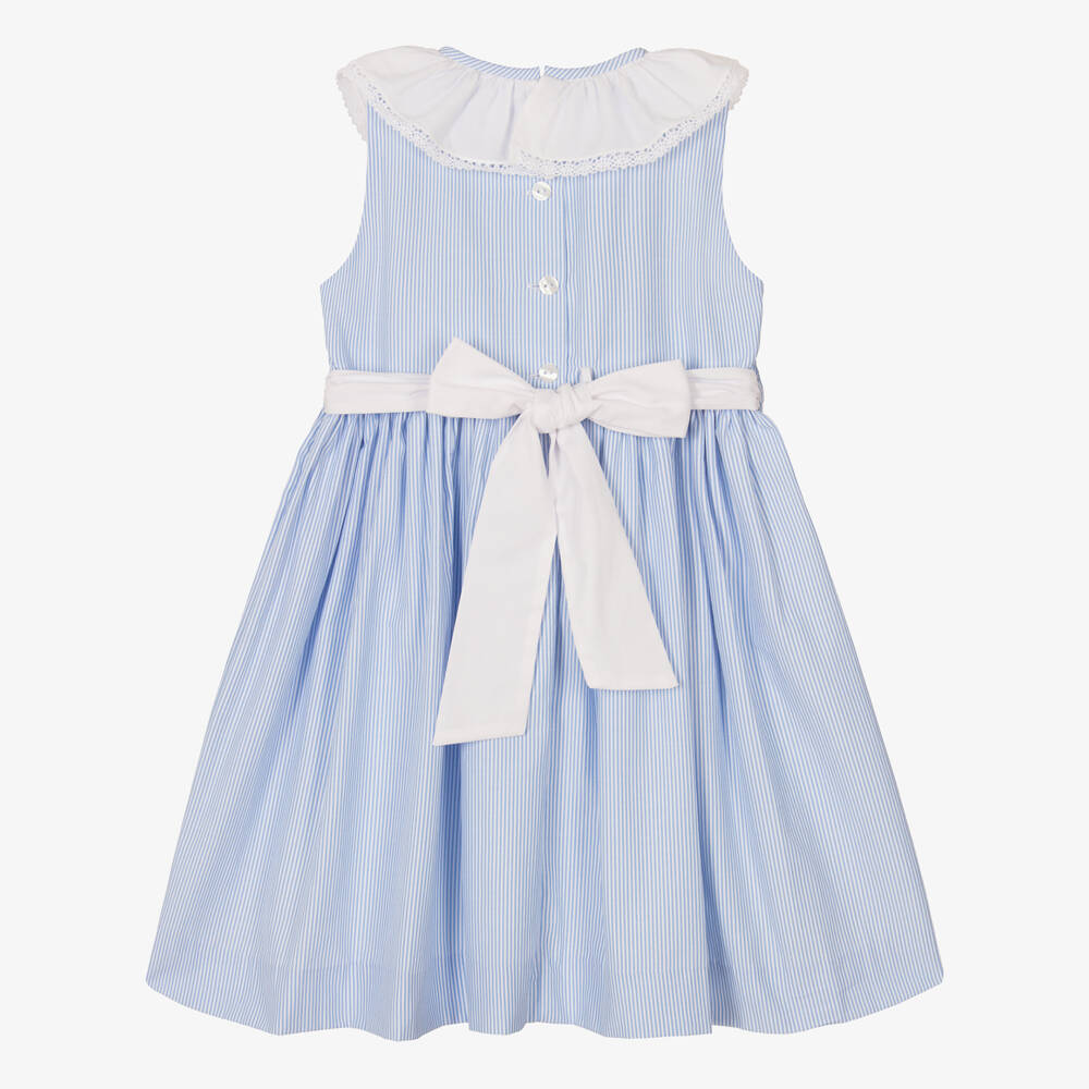 Beatrice & George-Girls Blue Hand-Embroidered Dress | Childrensalon Outlet