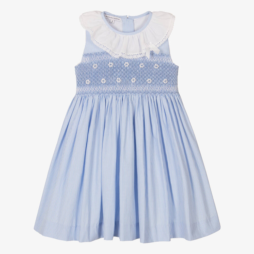 Beatrice & George-Girls Blue Hand-Embroidered Dress | Childrensalon Outlet