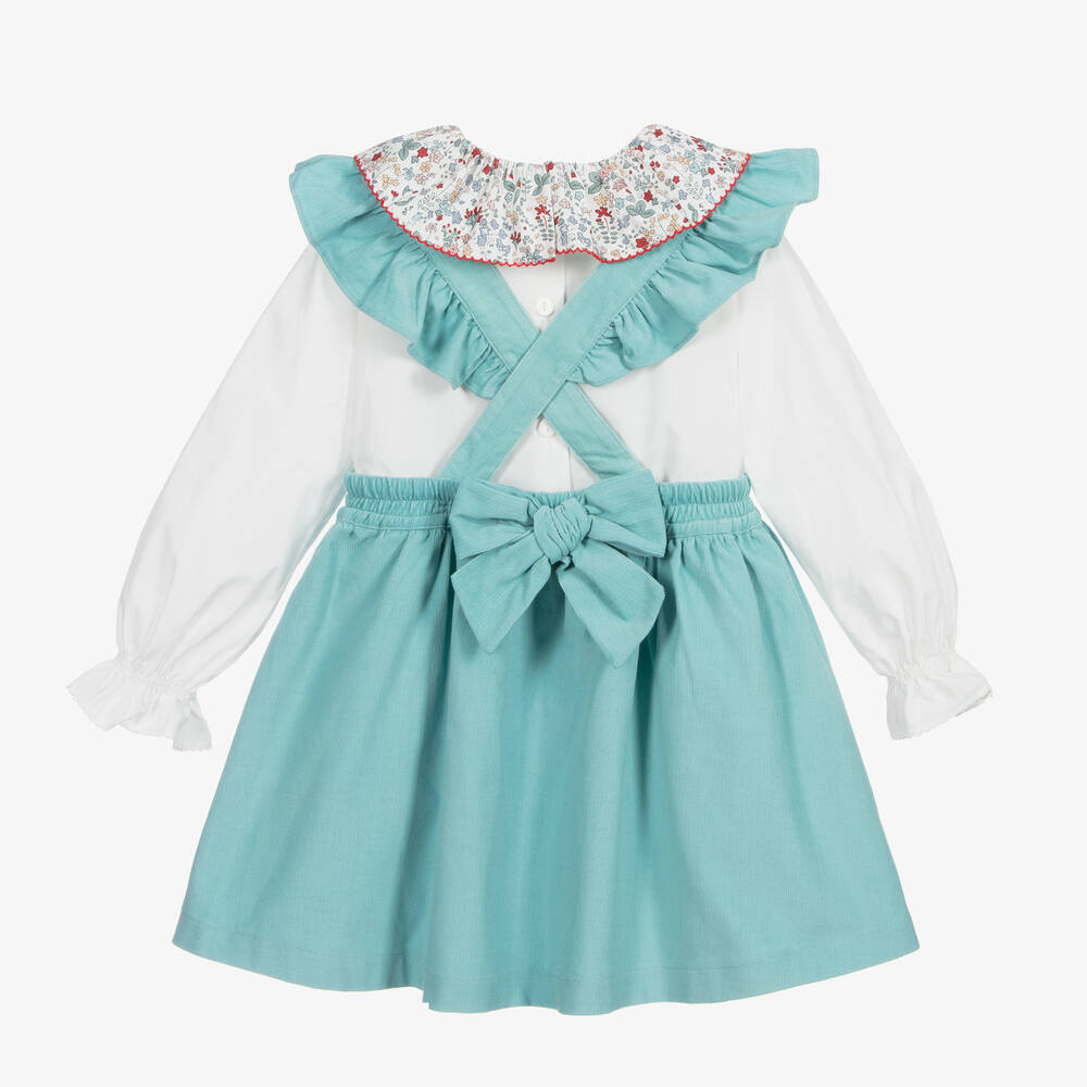 Beatrice & George-Girls Blue Needlecord Pinafore Dress Set | Childrensalon Outlet