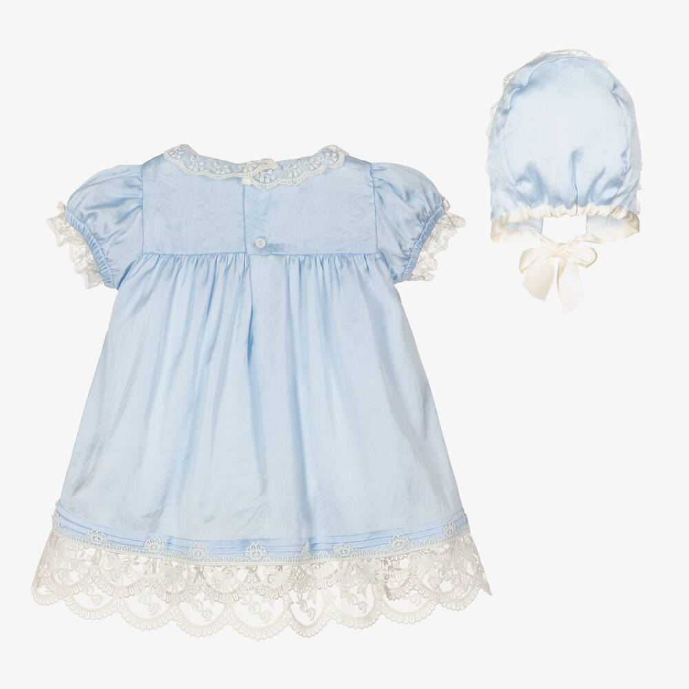 Beatrice & George-Голубое атласное платье и чепец для девочек | Childrensalon Outlet