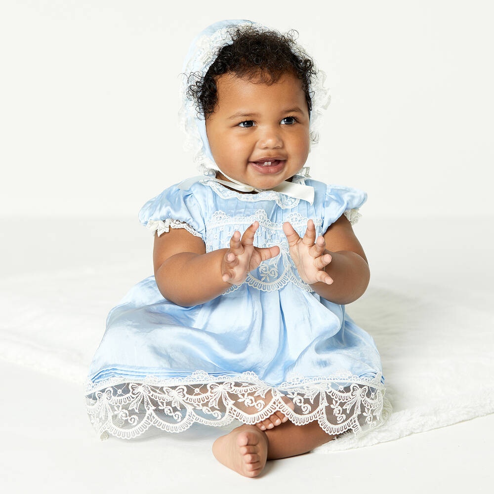 Beatrice & George-Голубое атласное платье и чепец для девочек | Childrensalon Outlet