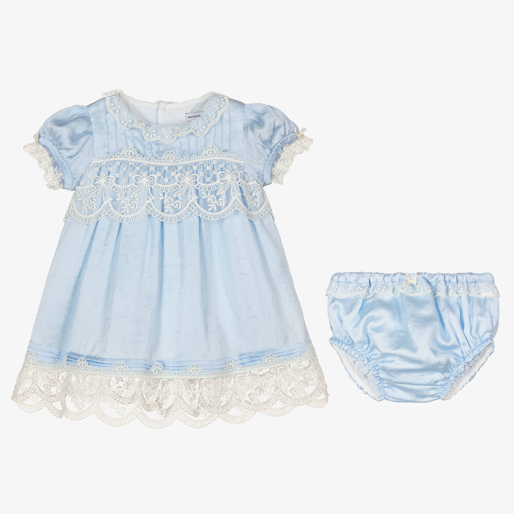 Beatrice & George-Голубое атласное платье и чепец для девочек | Childrensalon Outlet