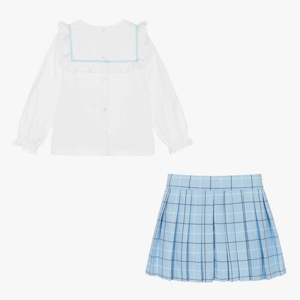 بياتريس آند جورج-طقم تنورة تارتان قطن بوبلين وفيسكوز لون أزرق | Childrensalon Outlet