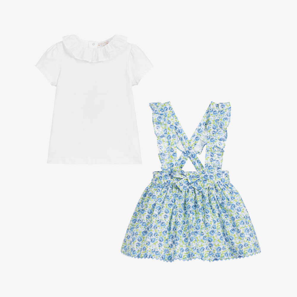 Beatrice & George-Girls Blue & White Cotton Skirt Set | Childrensalon Outlet