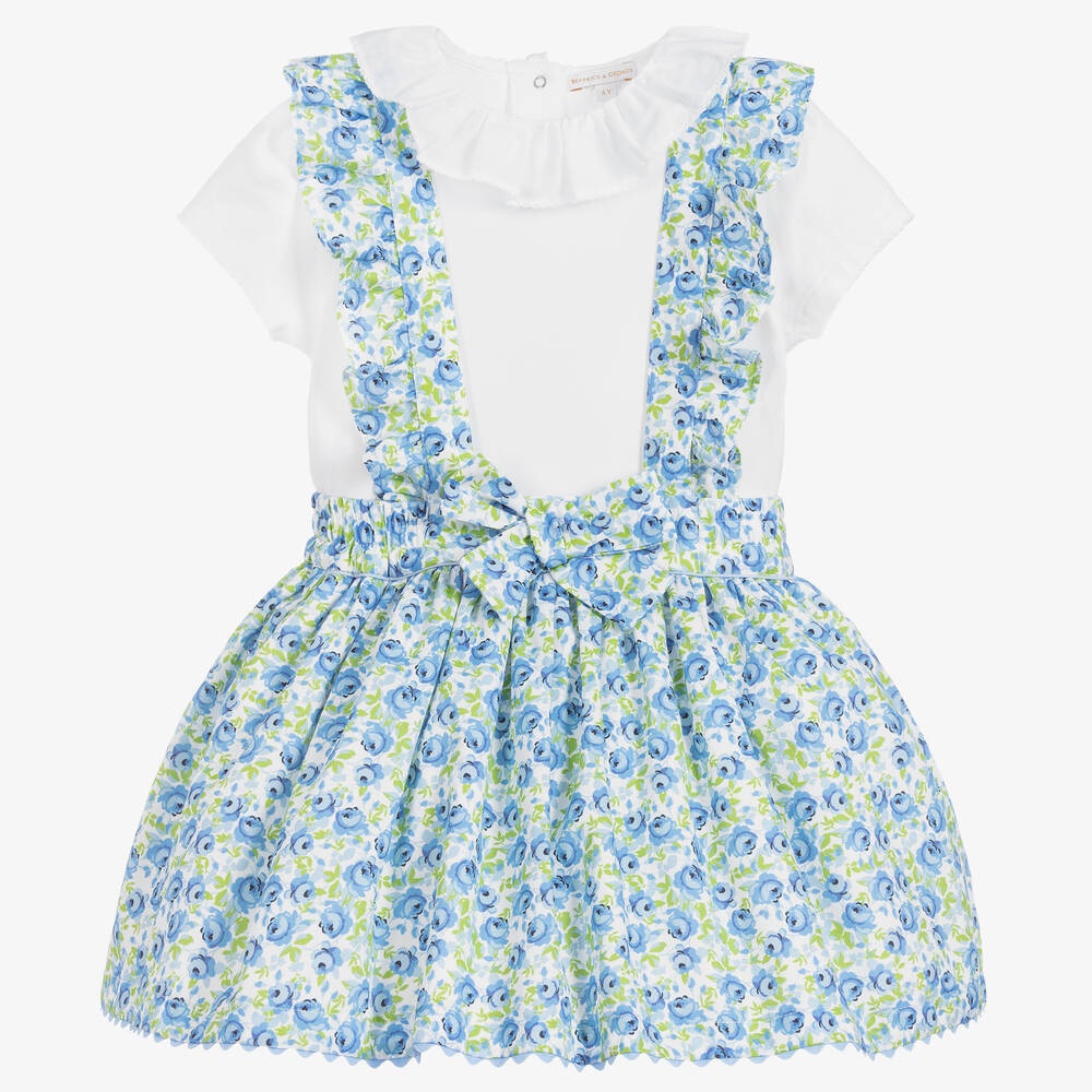 Beatrice & George - Girls Blue & White Cotton Skirt Set | Childrensalon