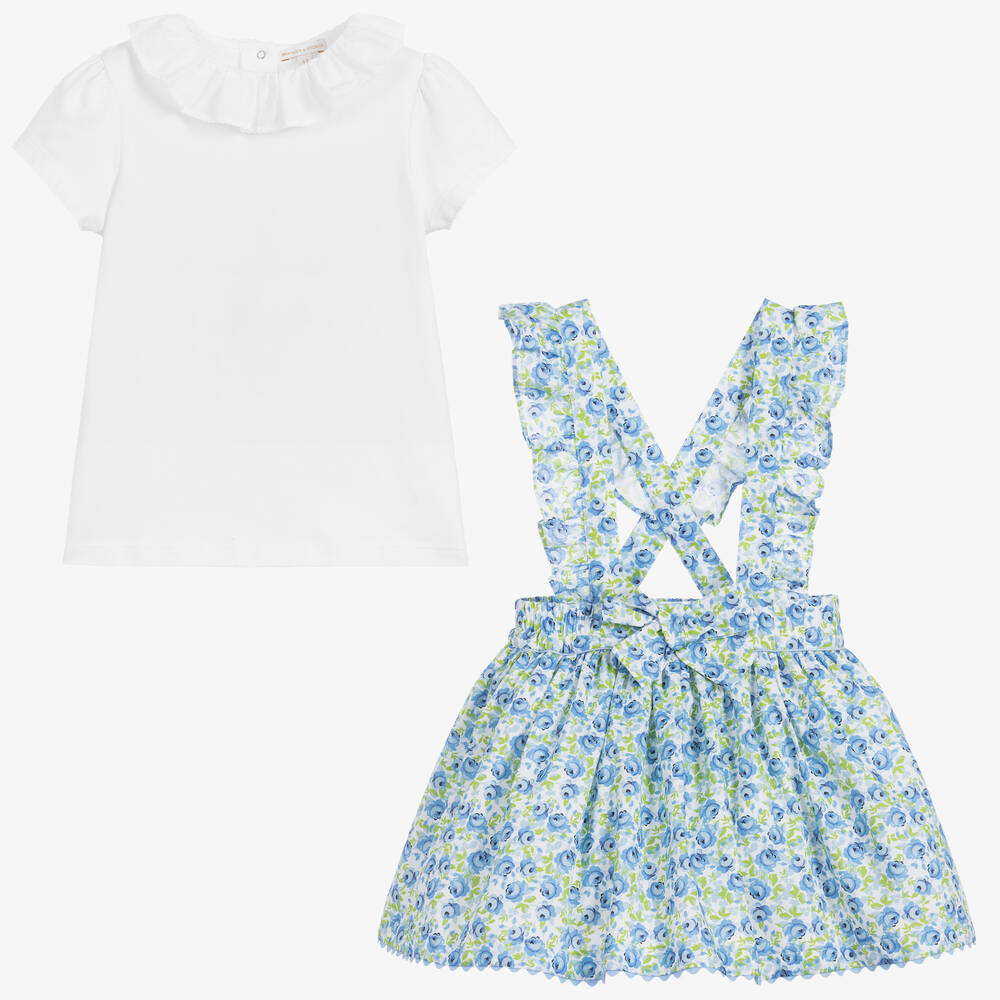 Beatrice & George-Бело-голубой комплект из хлопка с юбкой для девочек | Childrensalon Outlet