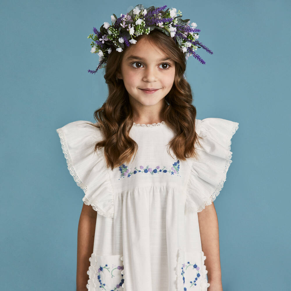 Beatrice & George-Girls Elegant Ivory Floral Dress | Childrensalon Outlet