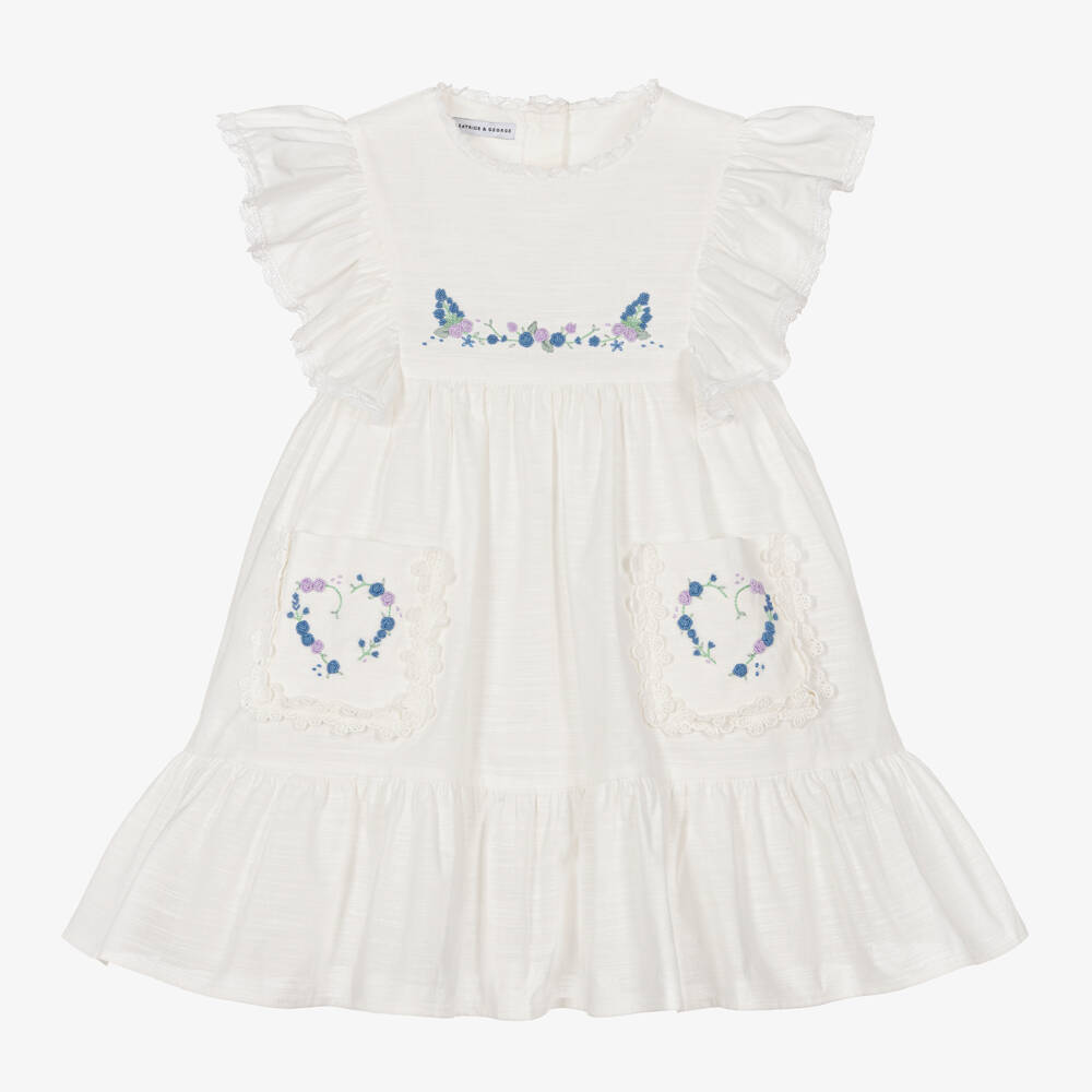Beatrice & George-Girls Elegant Ivory Floral Dress | Childrensalon Outlet