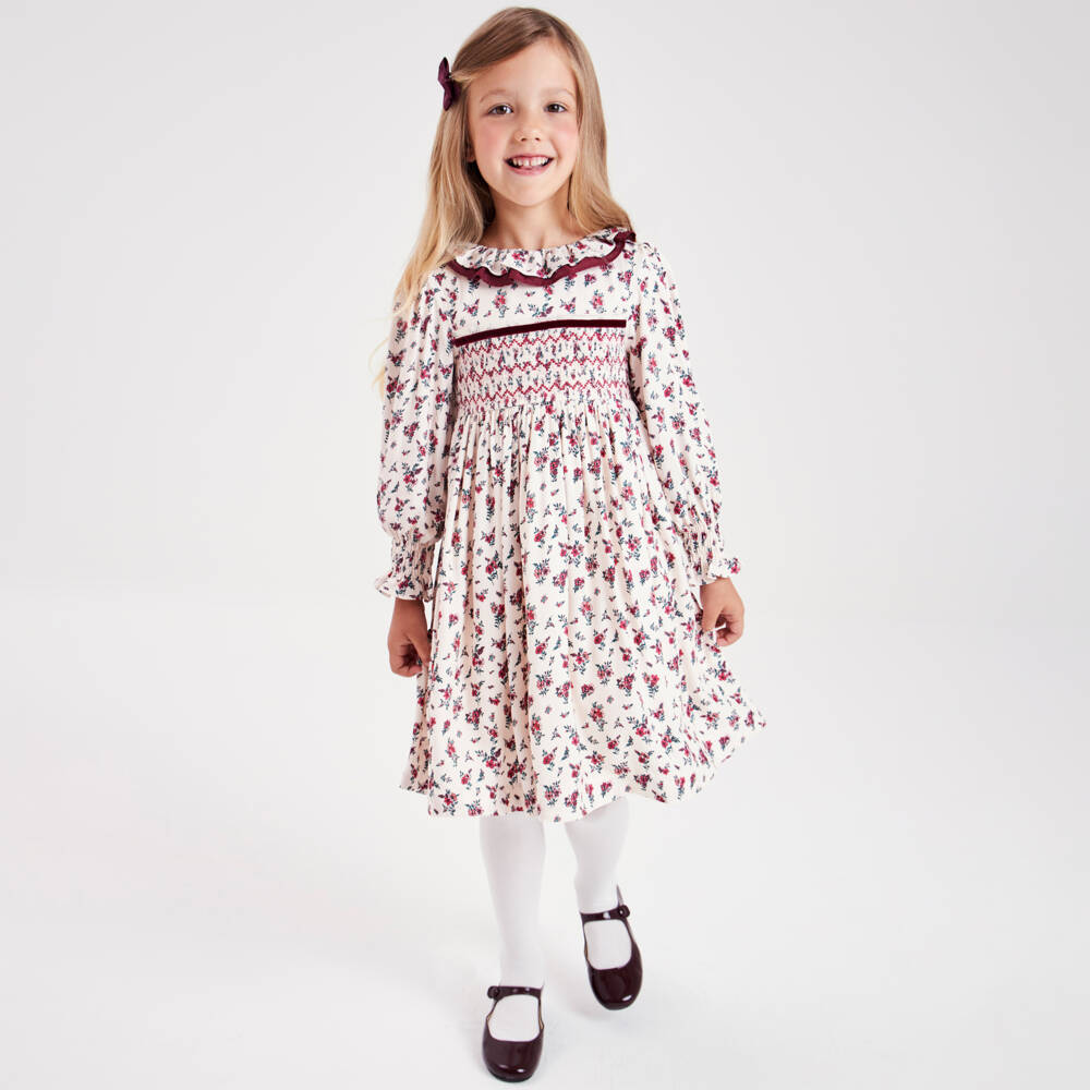 Beatrice & George-Girls Elegant Ivory & Red Bouquet Dress | Childrensalon Outlet