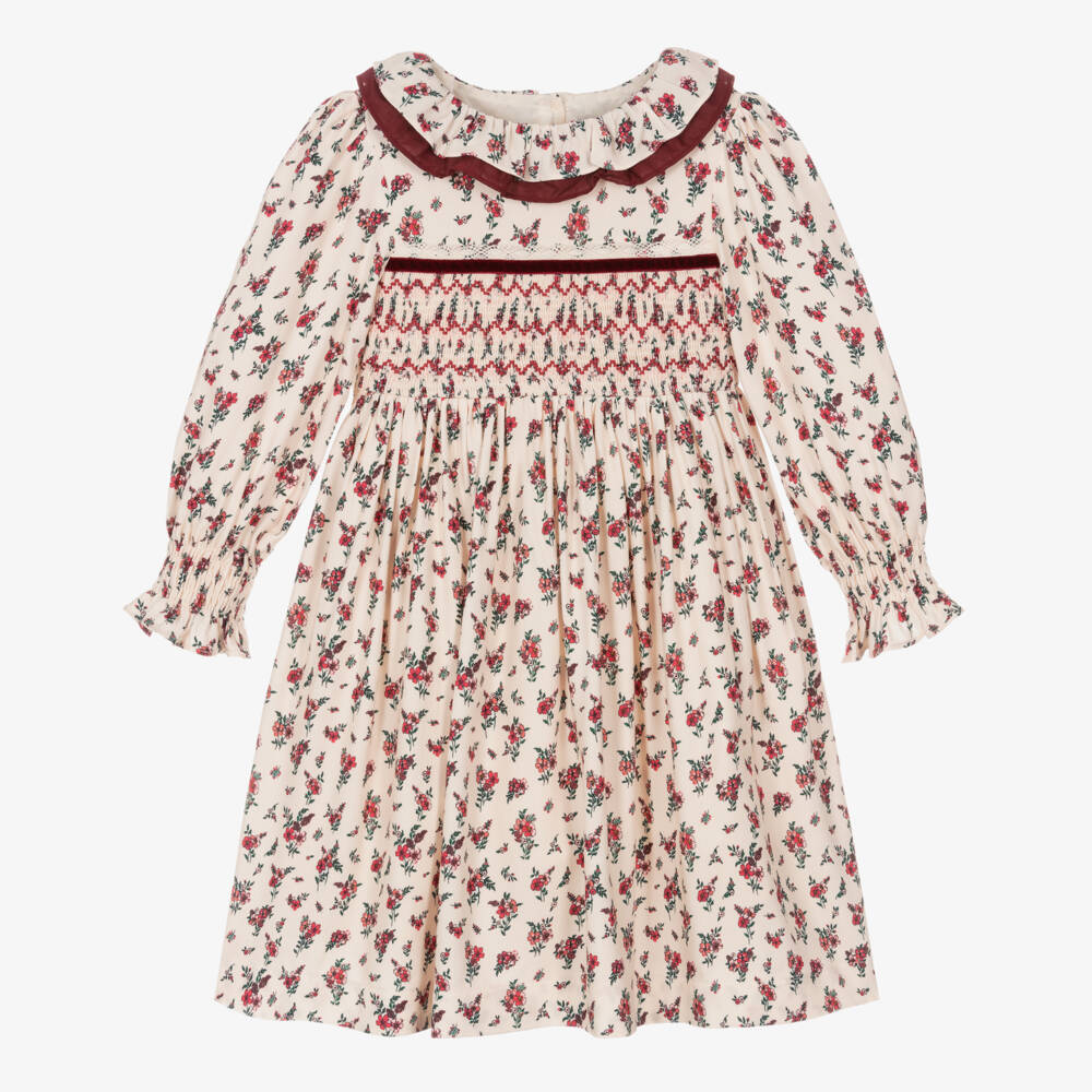 Beatrice & George-Элегантное кремовое платье с красным букетом для девочек | Childrensalon Outlet