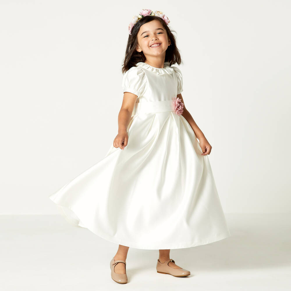 Beatrice & George-Girls Elegant Ivory Satin Gown | Childrensalon Outlet