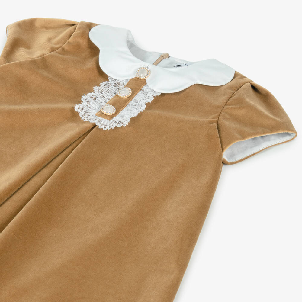 Beatrice & George-Girls Elegant Velvet Gold Dress | Childrensalon Outlet