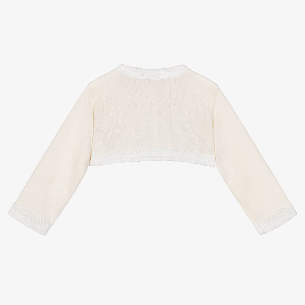 بياتريس آند جورج-كارديغان بوليرو مطرز قطن محبوك لون عاجي للبنات | Childrensalon Outlet