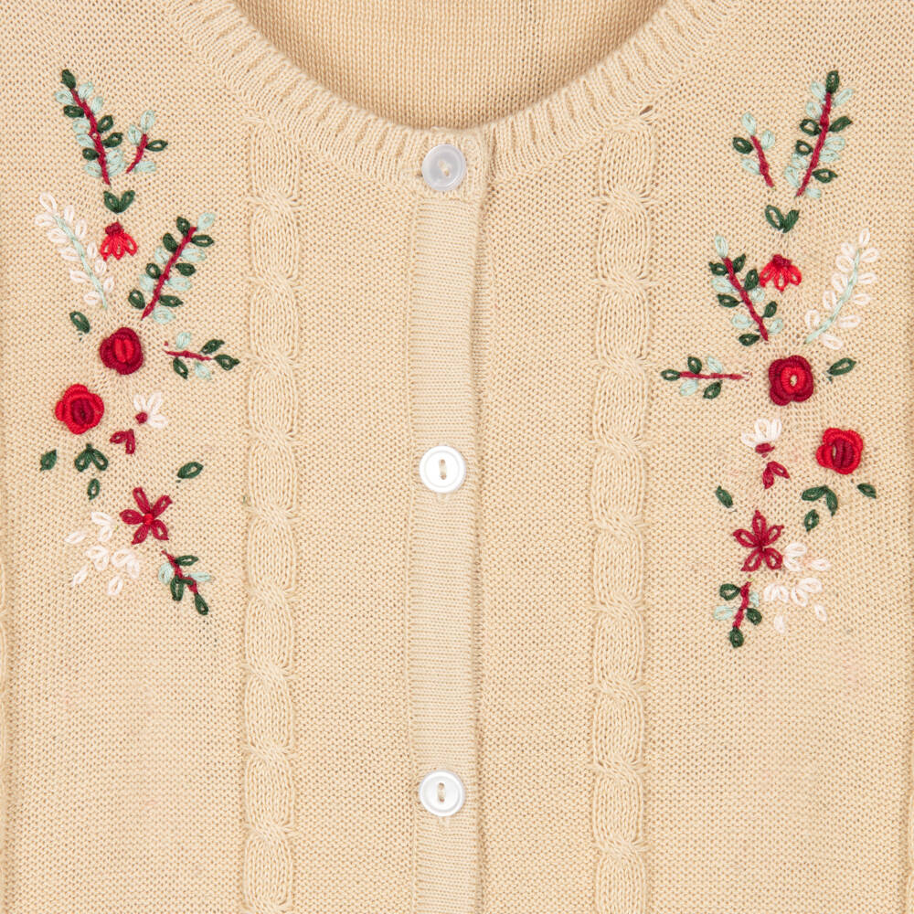 Beatrice & George-Girls Floral Knit Beige Cardigan | Childrensalon Outlet
