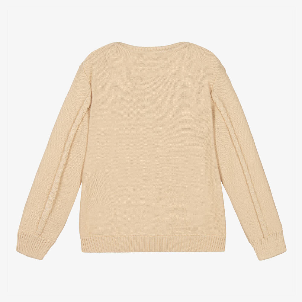 Beatrice & George-Girls Floral Knit Beige Cardigan | Childrensalon Outlet