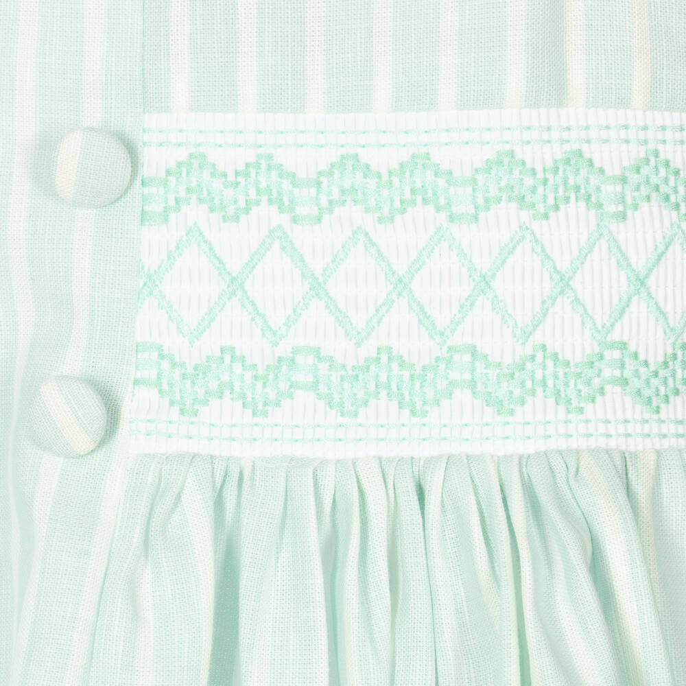 Beatrice & George-Зеленое платье из смесового льяна в полоску | Childrensalon Outlet