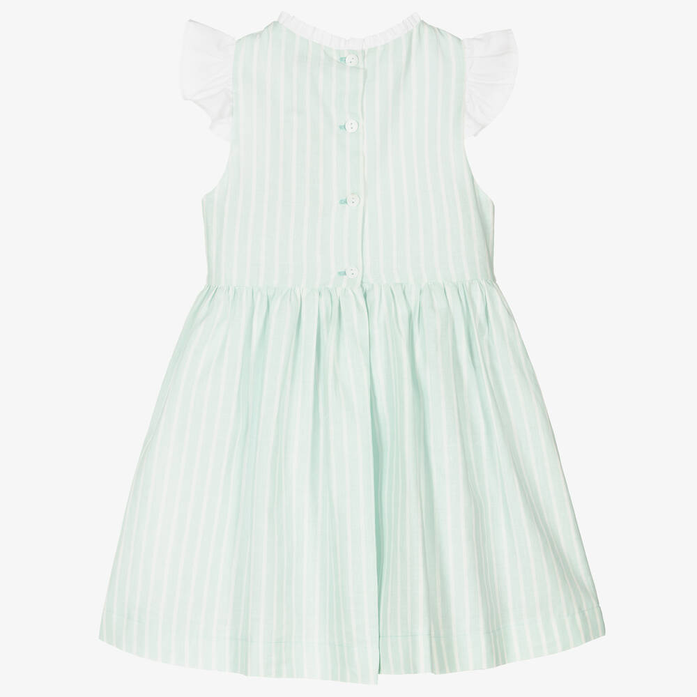 Beatrice & George-Зеленое платье из смесового льяна в полоску | Childrensalon Outlet