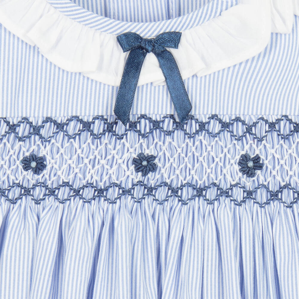 Beatrice & George-Girls Hand-Smocked Blue Cotton Dress | Childrensalon Outlet