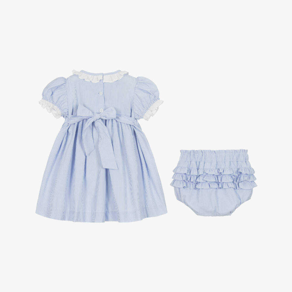 Beatrice & George-Girls Hand-Smocked Blue Cotton Dress | Childrensalon Outlet