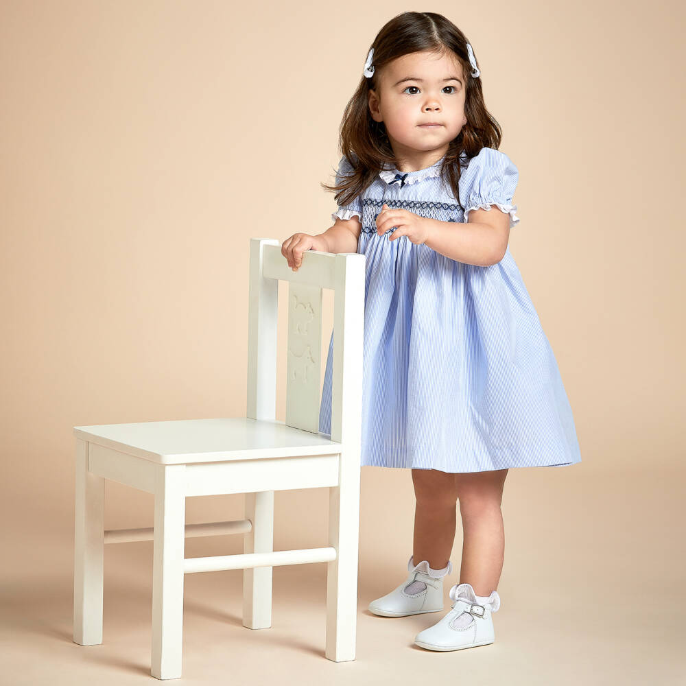 Beatrice & George-Girls Hand-Smocked Blue Cotton Dress | Childrensalon Outlet