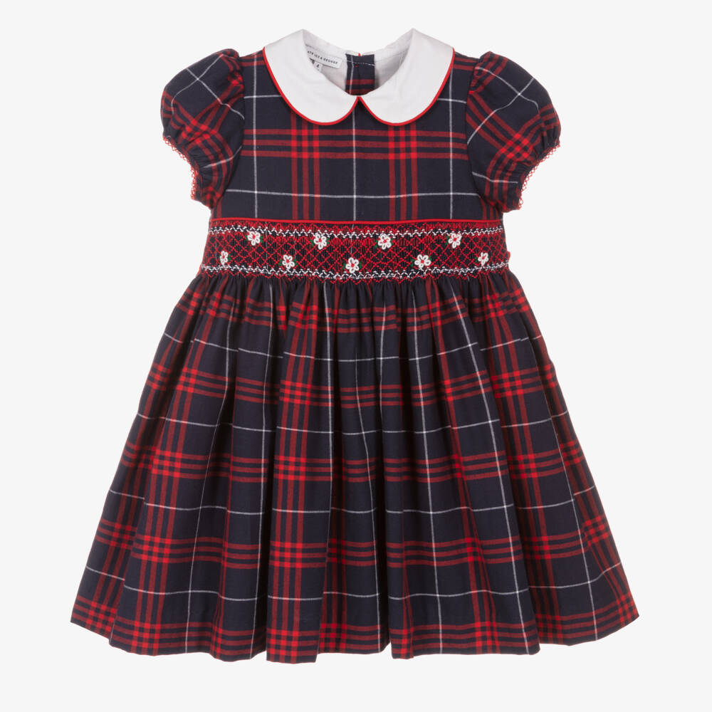 Beatrice & George-Girls Handcrafted Blue Plaid Dress | Childrensalon Outlet