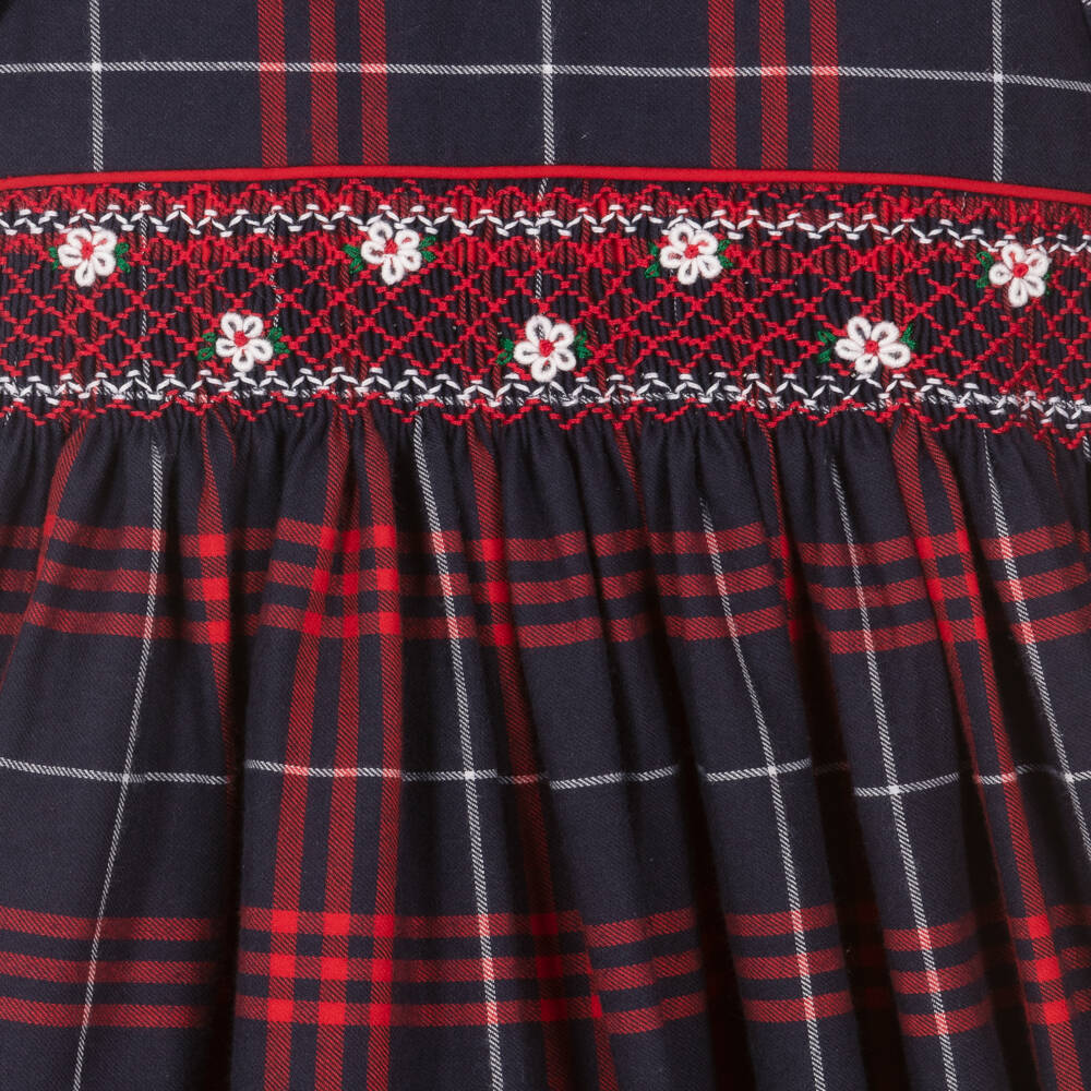 Beatrice & George-Синее хлопковое платье в клетку со сборками для девочек | Childrensalon Outlet