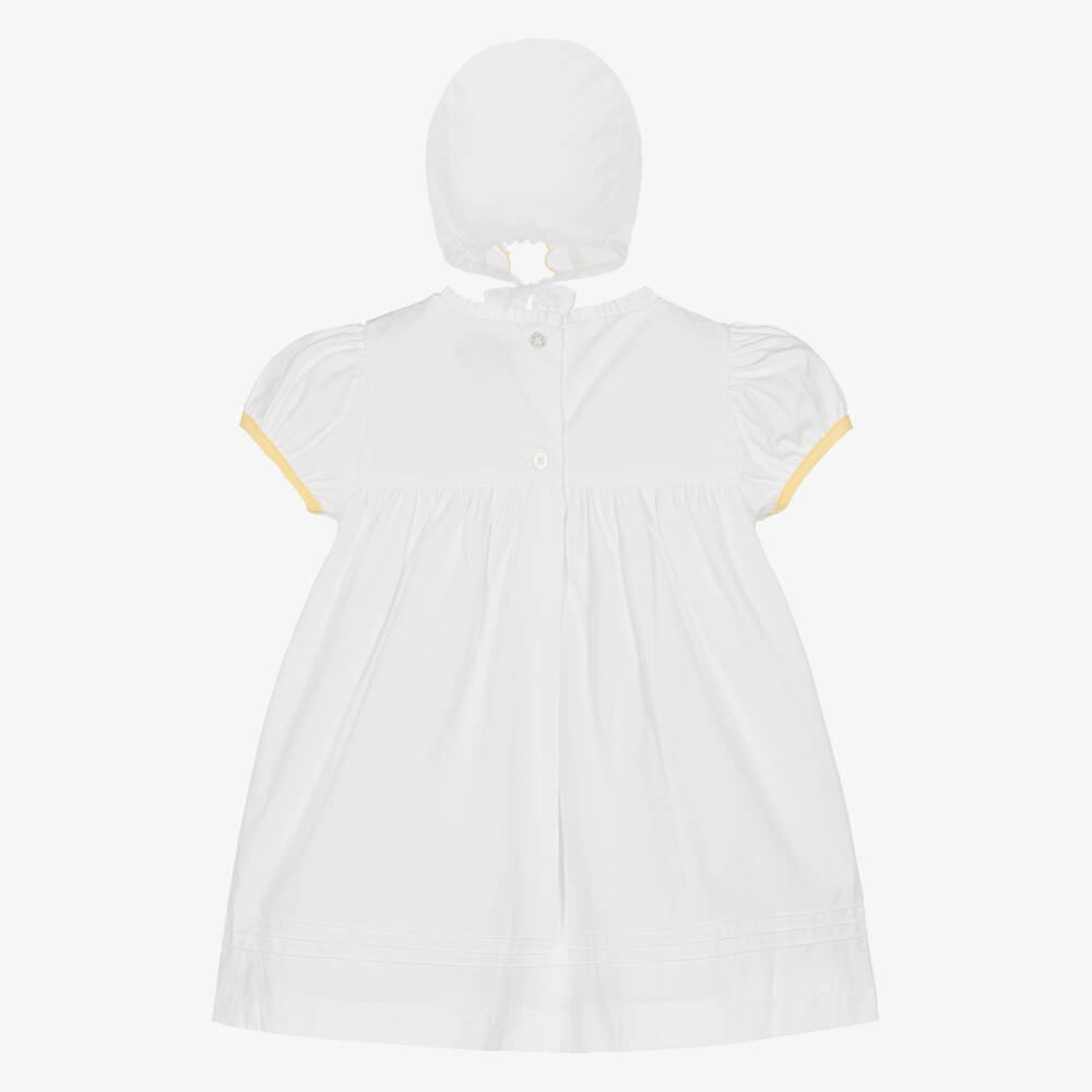 Beatrice & George-Girls Ivory Cotton Dress & Bonnet Set | Childrensalon Outlet
