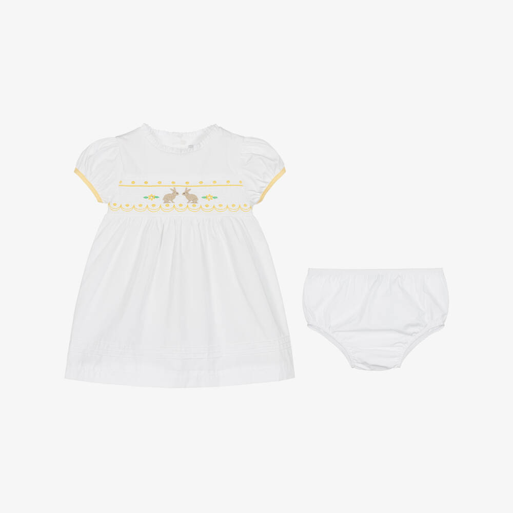 Beatrice & George-Girls Ivory Cotton Dress & Bonnet Set | Childrensalon Outlet