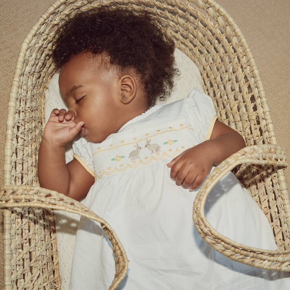 Beatrice & George-Girls Ivory Cotton Dress & Bonnet Set | Childrensalon Outlet