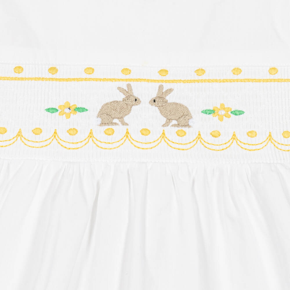 Beatrice & George-Girls Ivory Cotton Dress & Bonnet Set | Childrensalon Outlet