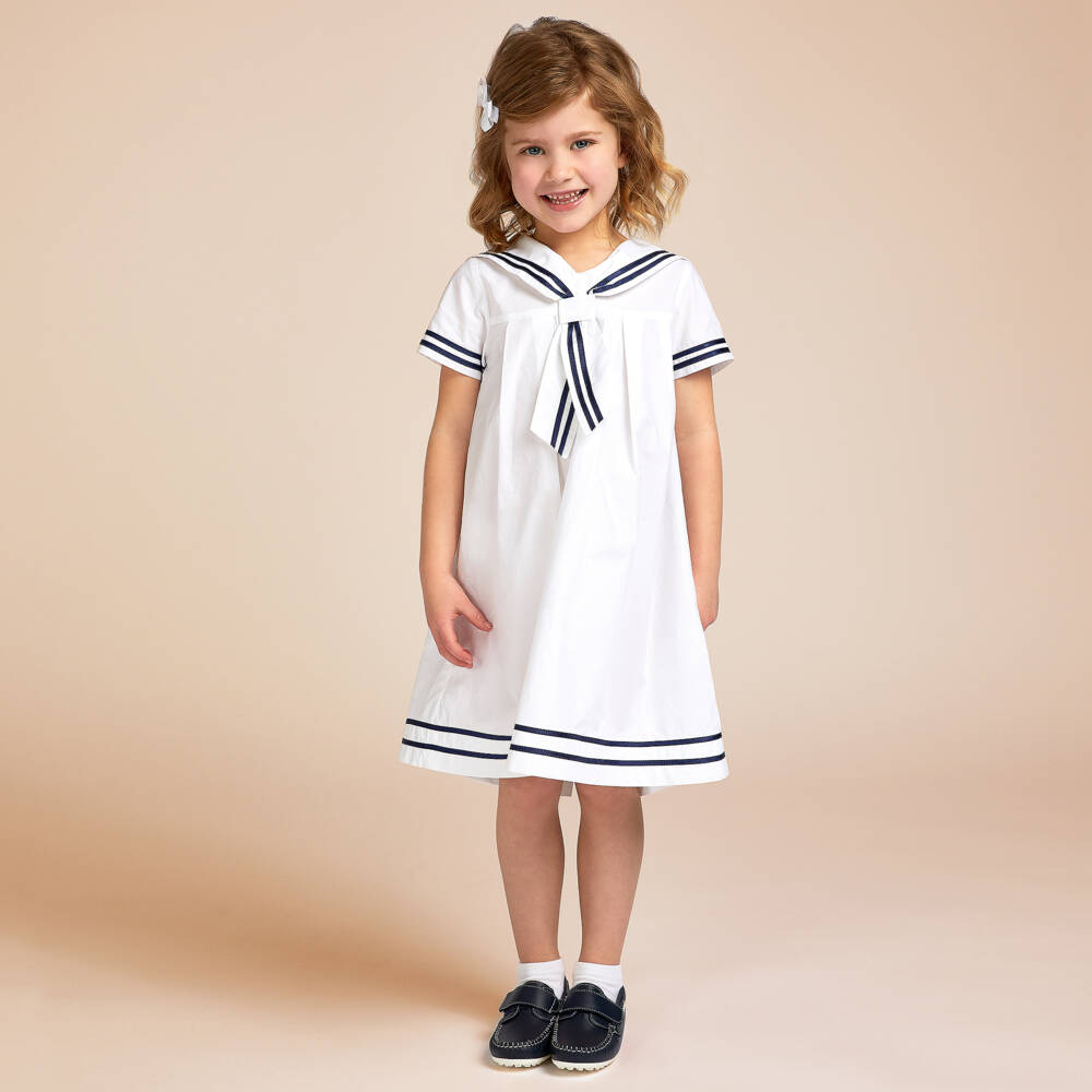 Beatrice & George-فستان بحري عاجي من القطن للبنات | Childrensalon Outlet