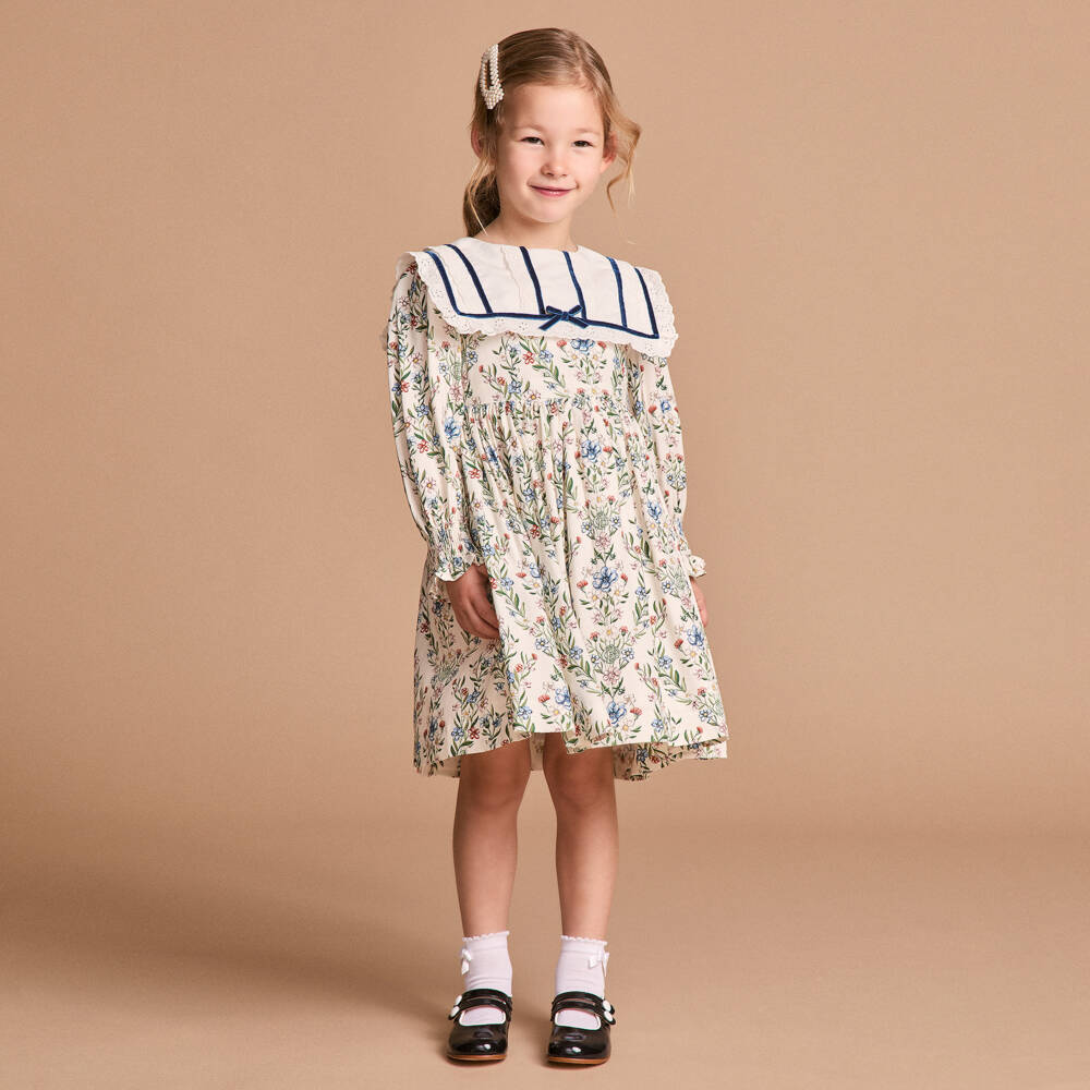 Beatrice & George-Girls Ivory Floral Twill Dress | Childrensalon Outlet