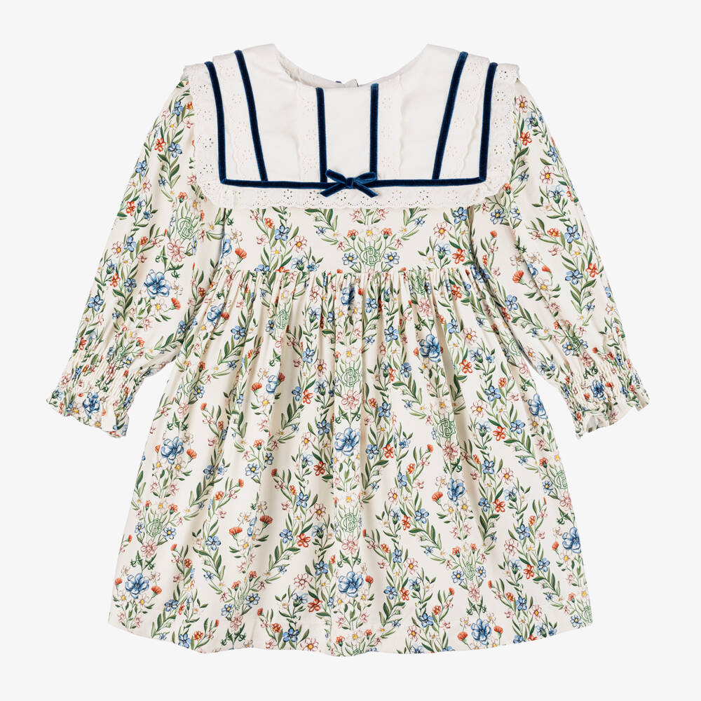 Beatrice & George-Girls Ivory Floral Twill Dress | Childrensalon Outlet