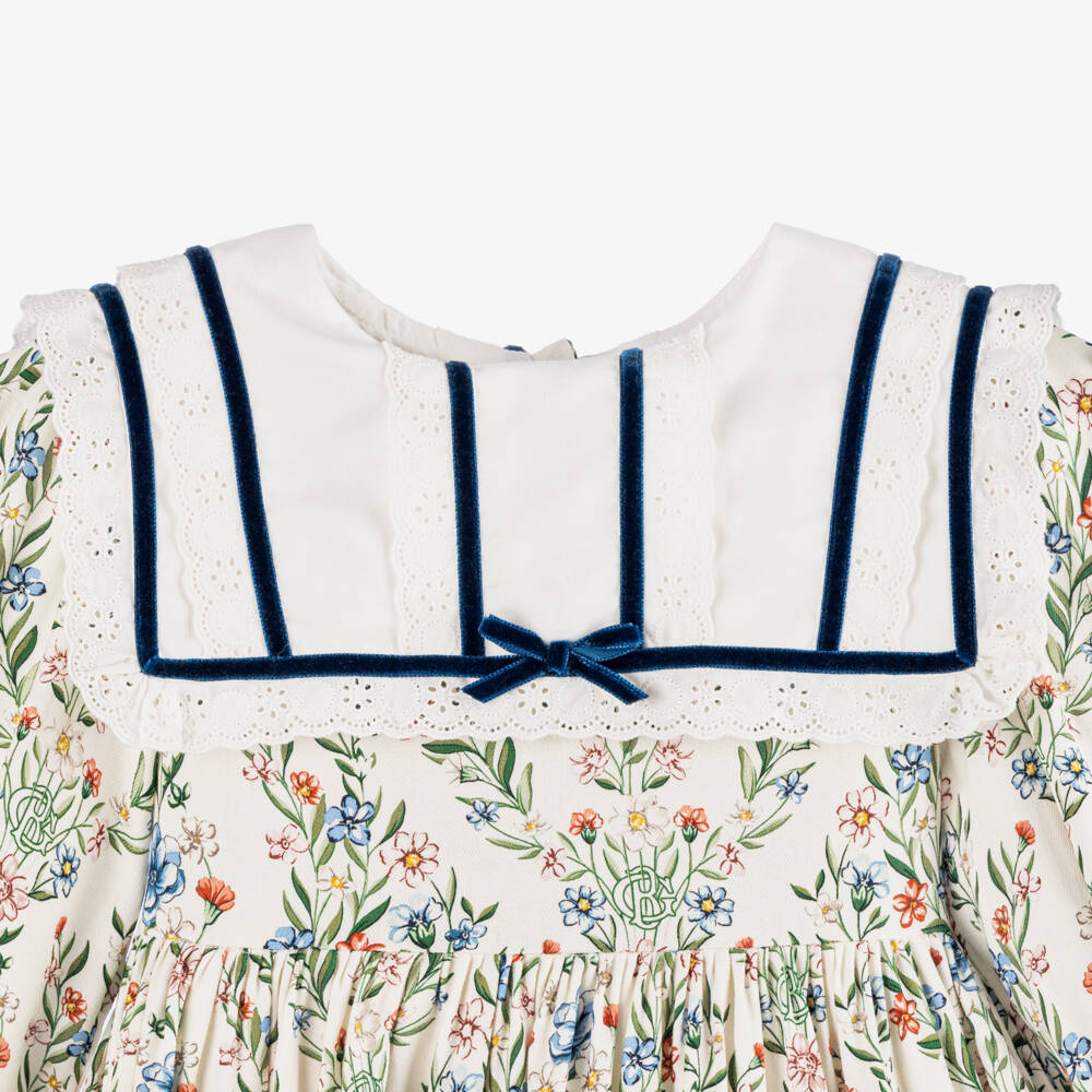 Beatrice & George-Girls Ivory Floral Twill Dress | Childrensalon Outlet