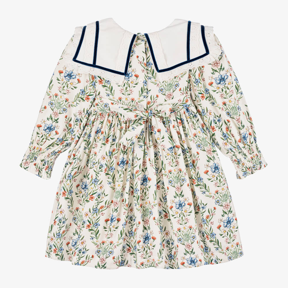 Beatrice & George-Girls Ivory Floral Twill Dress | Childrensalon Outlet