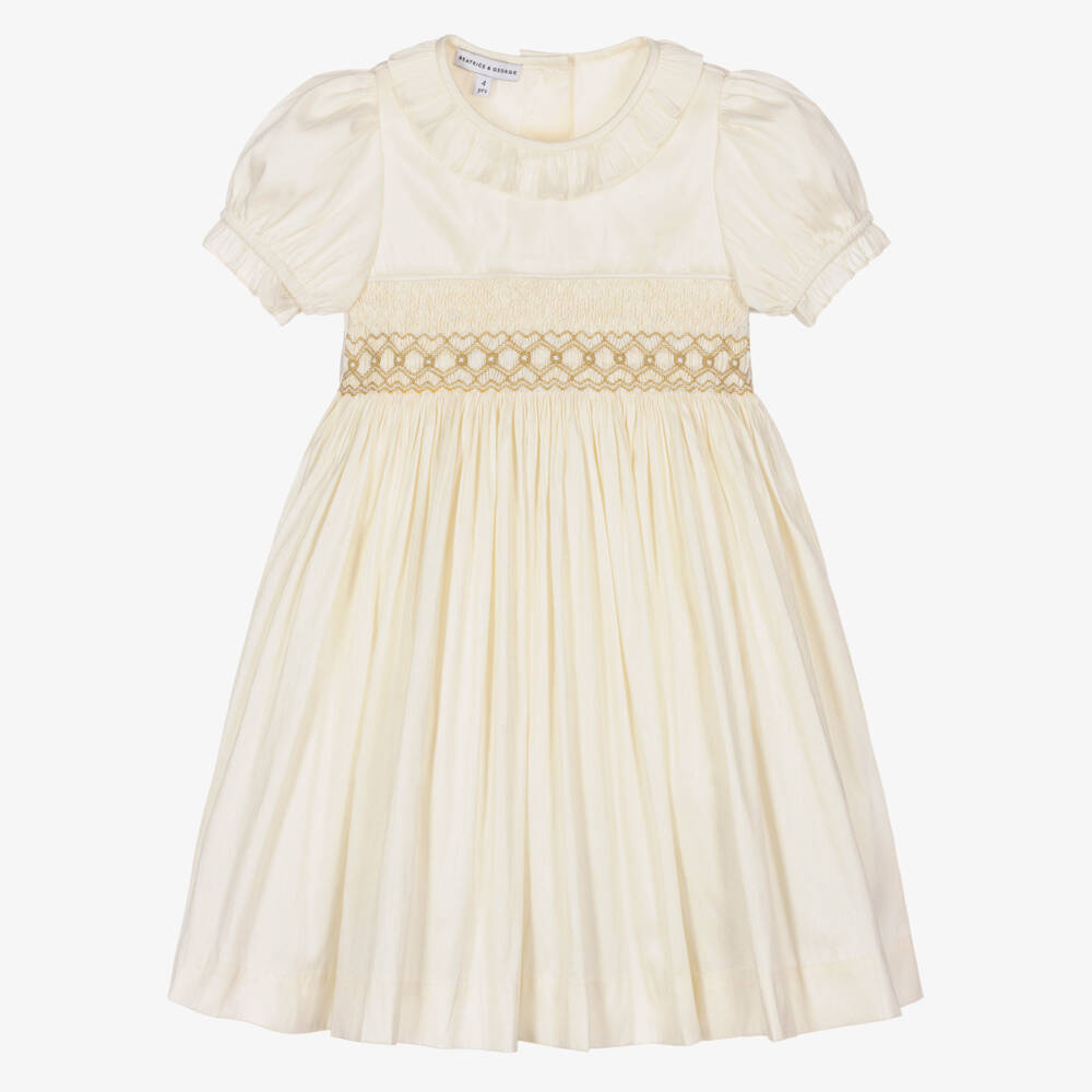 Beatrice & George-Girls Ivory Handcrafted Smocked Dress | Childrensalon Outlet