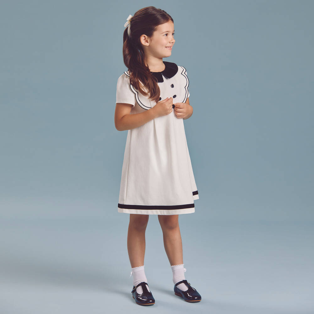 Beatrice & George-Girls Ivory Milano Contrast Dress | Childrensalon Outlet