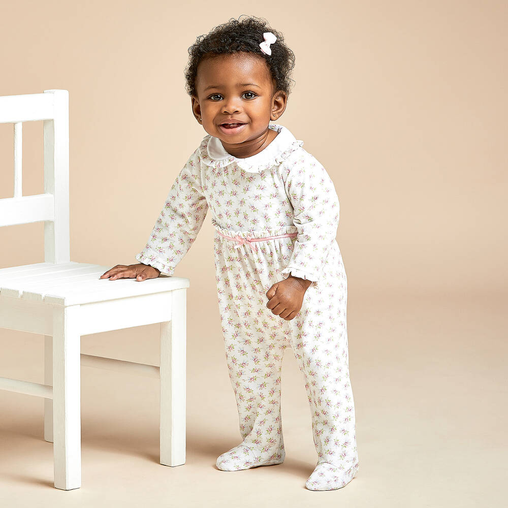 بياتريس آند جورج-أفرول بيبي غرو بطبعة ورود لون عاجي وزهري للمولودات | Childrensalon Outlet