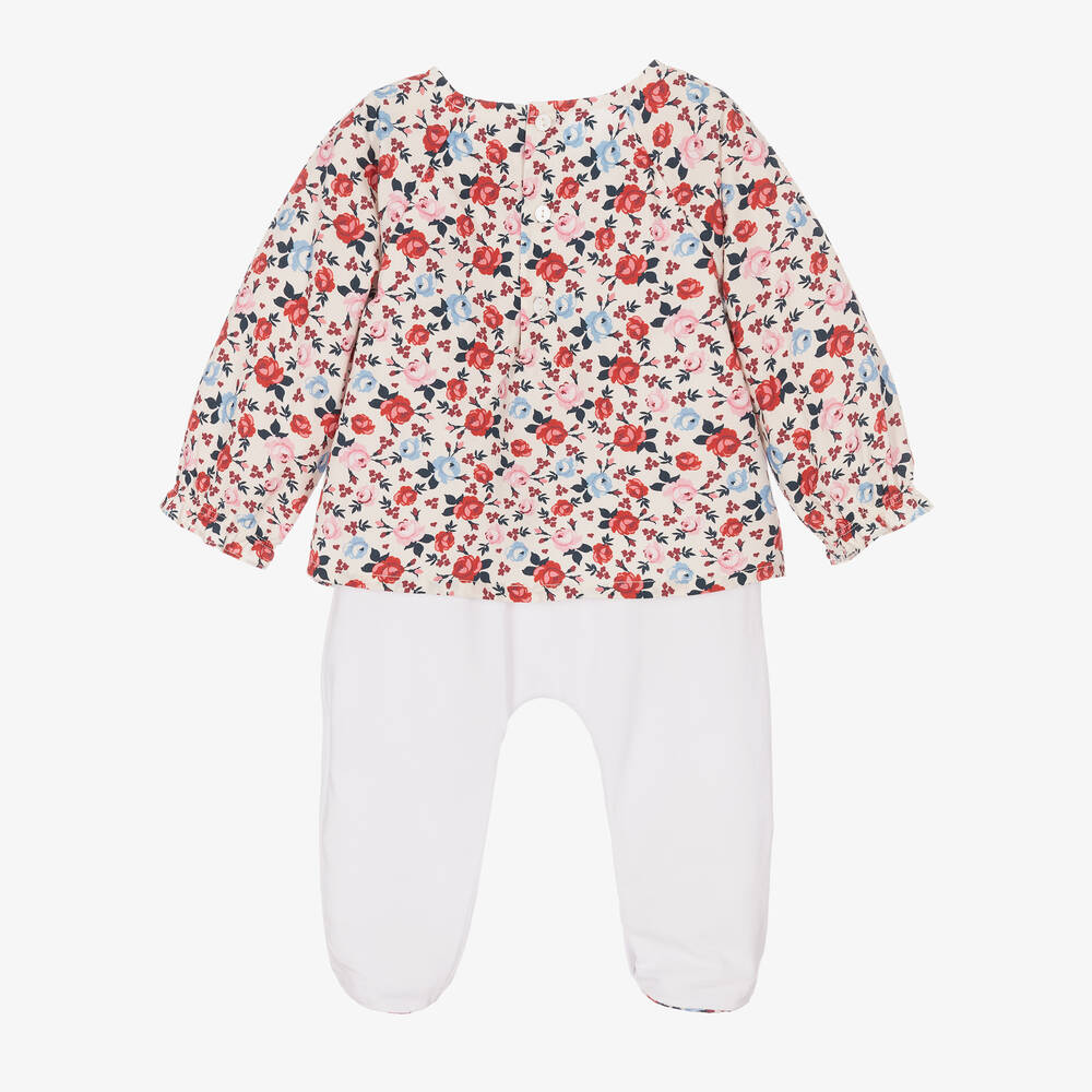 Beatrice & George-Girls Ivory & Red Cotton Floral Babygrow | Childrensalon Outlet