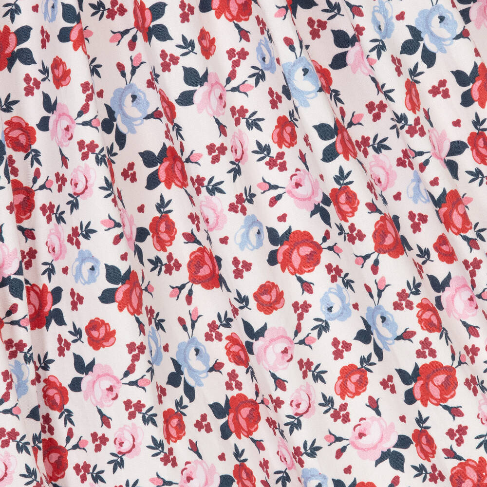 Beatrice & George-فستان قطن عضوي بوبلين لون عاجي وأحمر بطبعة ورود | Childrensalon Outlet