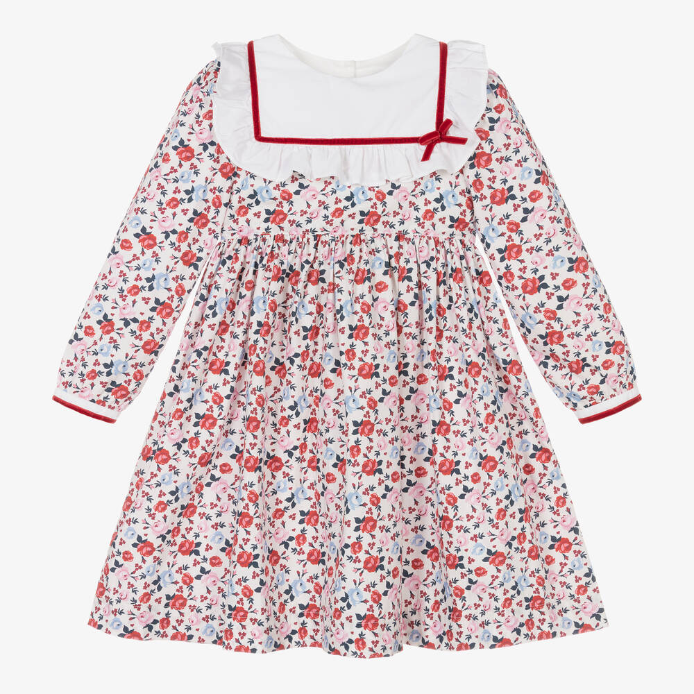 Beatrice & George-Girls Ivory & Red Cotton Floral Dress  | Childrensalon Outlet