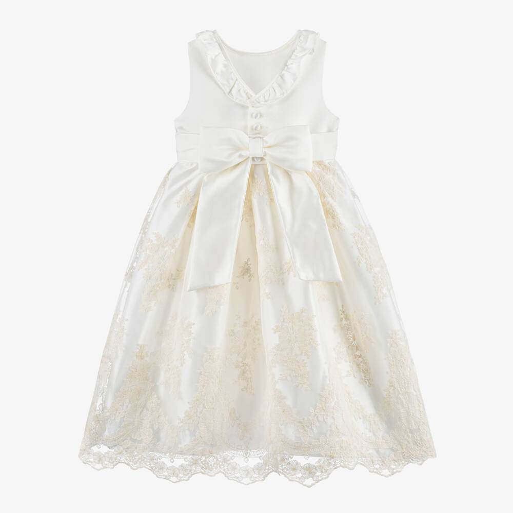 Beatrice & George-فستان ساتان عاجي للبنات مع تول | Childrensalon Outlet