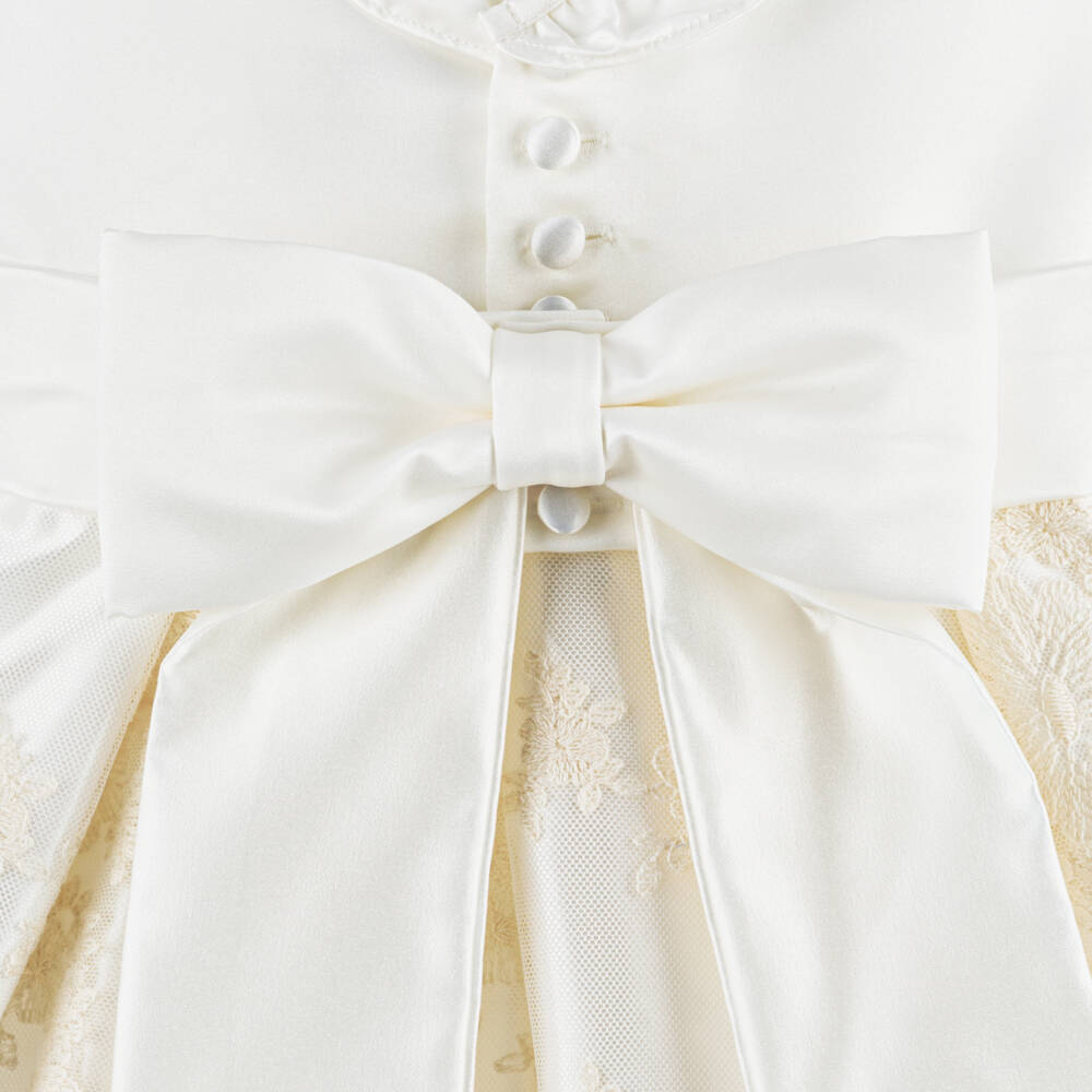 Beatrice & George-فستان ساتان عاجي للبنات مع تول | Childrensalon Outlet