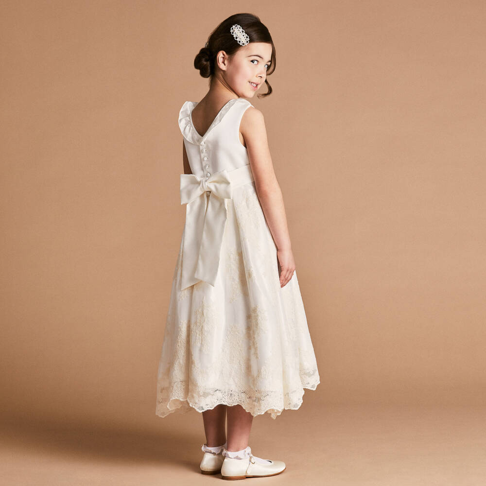 Beatrice & George-Платье из кремового атласа и фатина для девочек | Childrensalon Outlet
